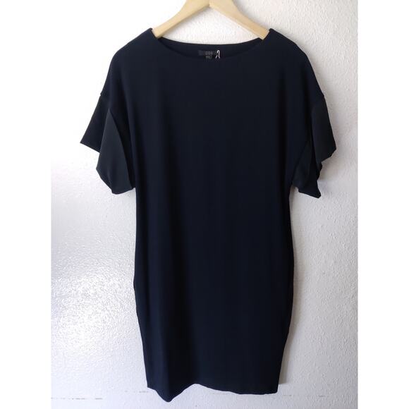 COS Navy Blue Short Flutter Sleeve Wide Round Neck Shift Jersey Dress XS NWT - Picture 3 of 11